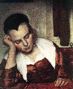 VERMEER VAN DELFT, Jan A Woman Asleep at Table (detail) atr oil